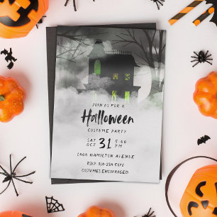 Invitación Foggy Hauned House Green Halloween Party