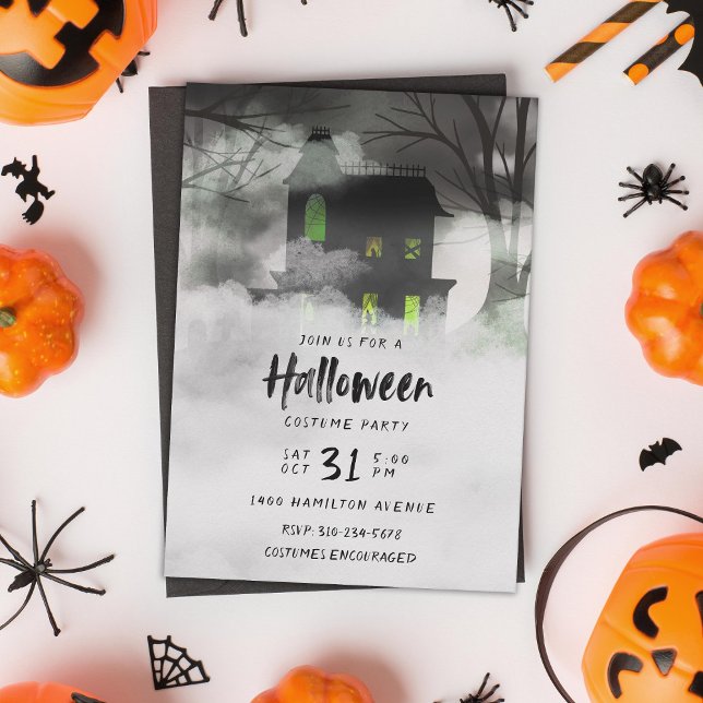 Invitación Foggy Hauned House Green Halloween Party (Subido por el creador)