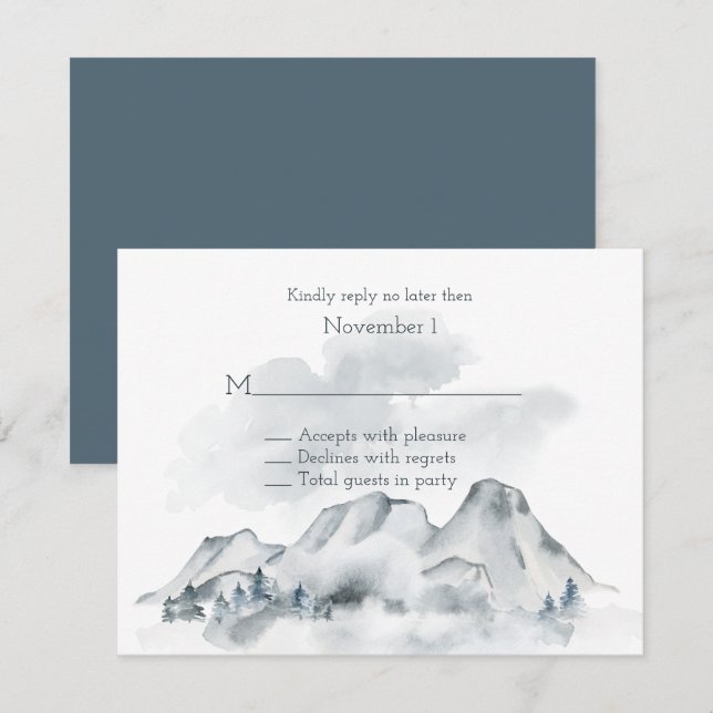 Invitación Foggy Mountain Watercolor Wedding RSVP (Anverso / Reverso)