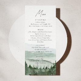 Invitación Foggy Pine Tree Mountain Wedding Menu Card
