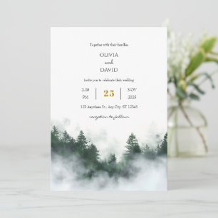 Invitación Foggy Seaside Green Woodland Forest Beach Wedding