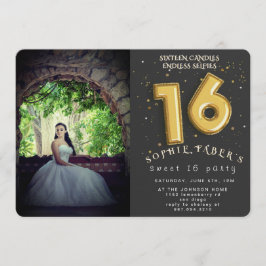 Invitación Foil Balloon Sweet Sixteen Birthday Party 