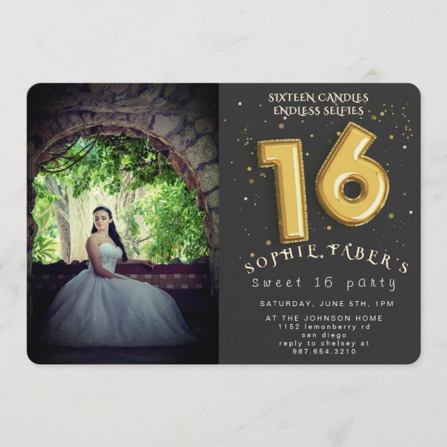 Invitación Foil Balloon Sweet Sixteen Birthday Party  (Anverso)