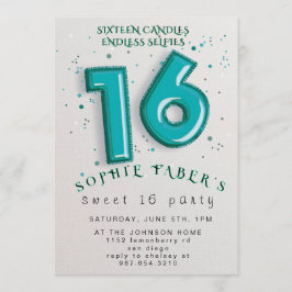 Invitación Foil Balloon Sweet Sixteen Birthday Party 