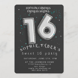 Invitación Foil Balloon Sweet Sixteen Birthday Party 