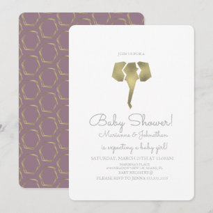 Invitación Foil Boho Elefante Minimalista para Baby Shower