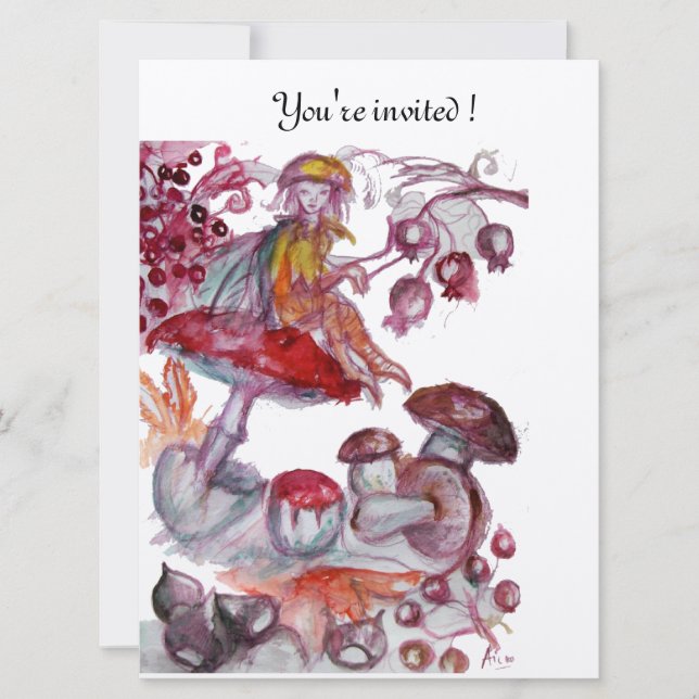 Invitación FOLETA MÁGICA DE MUSHOROS, metal dorado (Anverso)