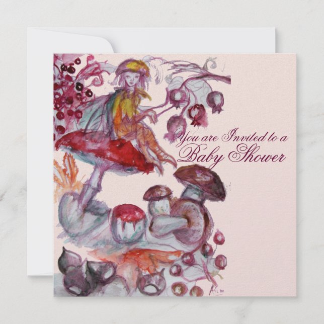 INVITACIÓN FOLETA MÁGICA DE MUSHROOMS CHICA ROSA BABY SHOWER (Anverso)