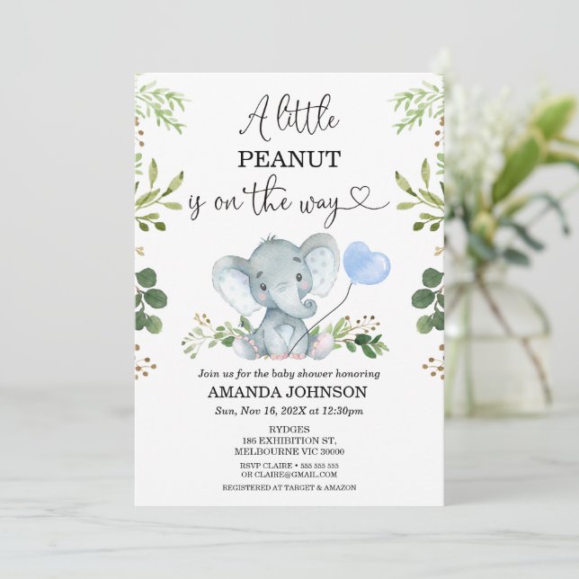 Invitación Foliage A Little Peanut Elephant Baby Shower (Anverso de pie)