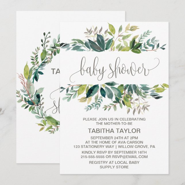 Invitación Foliage Baby Shower (Anverso / Reverso)