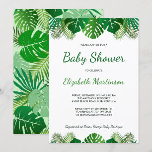 Invitación Foliage Baby Shower de hojas tropicales