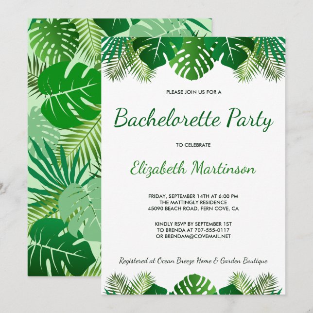 Invitación Foliage Bachelorette (Anverso / Reverso)