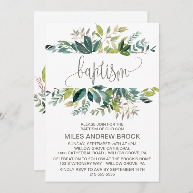 Invitación Foliage Baptism (Anverso / Reverso)