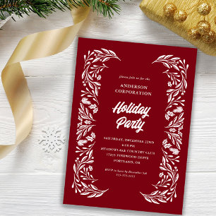 Invitación Foliage blanco del Partido de Festividad Corporati