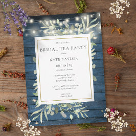 Invitación Foliage Blue Rustic String enciende Bridal Tea Fie