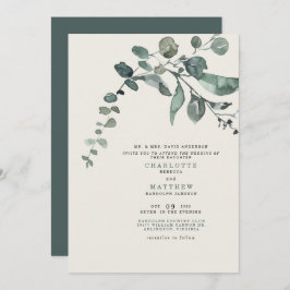 Invitación Foliage Boda Verde azulado y crema de novias