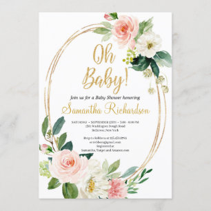Invitación Foliage Boho Bebé Geométrico Gold ANd Green