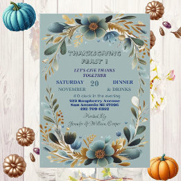 Invitación Foliage Botánico Verde Festín de Acción de Gracias
