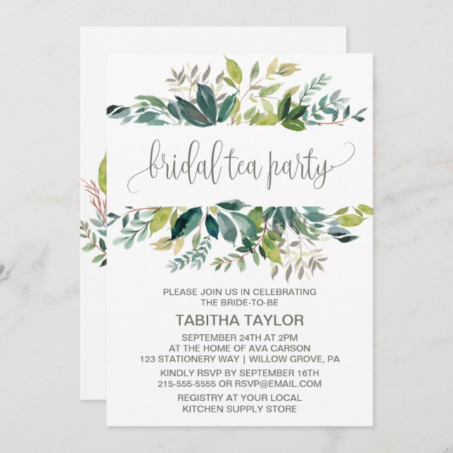 Invitación Foliage Bridal Tea Fiesta (Anverso / Reverso)