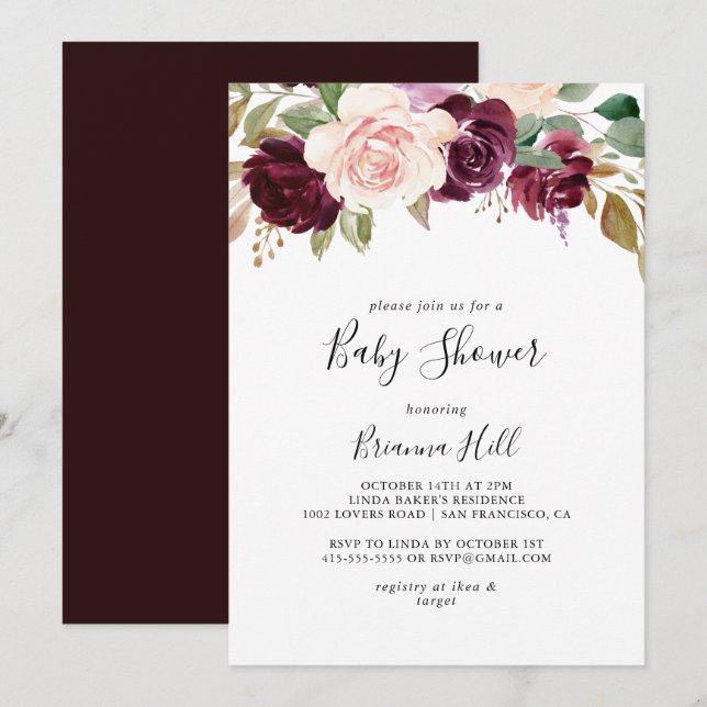 Invitación Foliage bucal y botánico rústico Baby Shower (Anverso / Reverso)