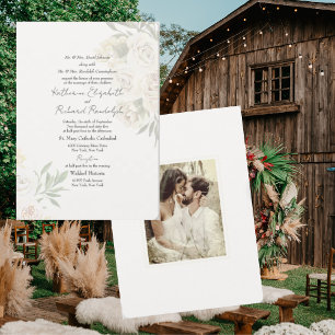 Invitación Foliage Cream Floral Couple Photo Boda