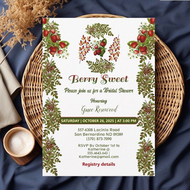 Invitación Foliage Cute Fall Otoño Berry Sweet Bridal Shower (Cute Fall Foliage Autumn Berry Sweet Bridal Shower Invitation)
