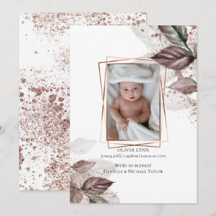 Invitación Foliage de acuarela moderna para foto de bebé