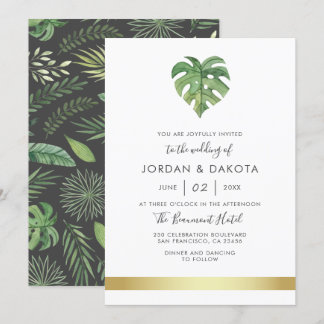 Invitación Foliage de acuarela tropical | Boda de oro moderno