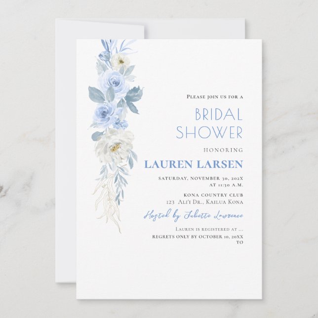 Invitación Foliage de ArtsApp H2 Dusty Blue Rosas Greenerage (Anverso)