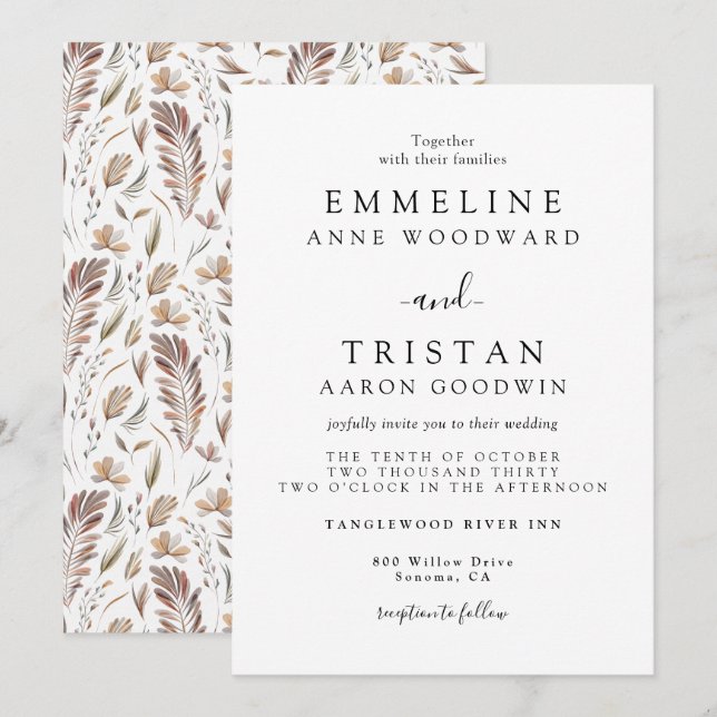 Invitación Foliage de Boho Autumn | Boda botánico (Anverso / Reverso)