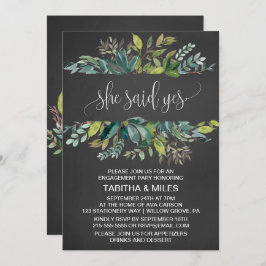 Invitación Foliage de Chalkboard Dijo Sí Partido de Compromis