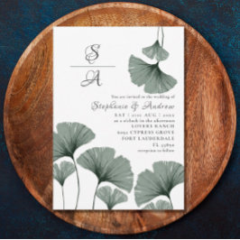 Invitación Foliage de color agua Sage Green Gingko Boda