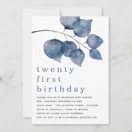 Invitación Foliage de color azul moderno veintiuno