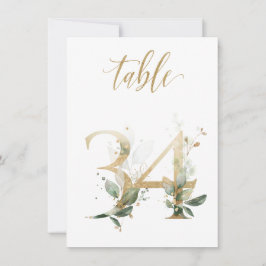 Invitación Foliage de color de agua verde y oro, número de ta