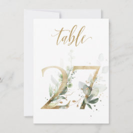 Invitación Foliage de color de agua verde y oro, número de ta