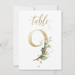 Invitación Foliage de color de agua verde y oro, número de ta