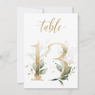 Invitación Foliage de color de agua verde y oro, número de ta
