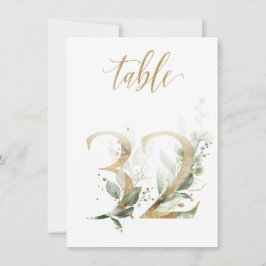Invitación Foliage de color de agua verde y oro, número de ta