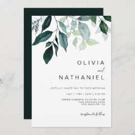 Invitación Foliage de Emerald Greenery deja Boda botánico