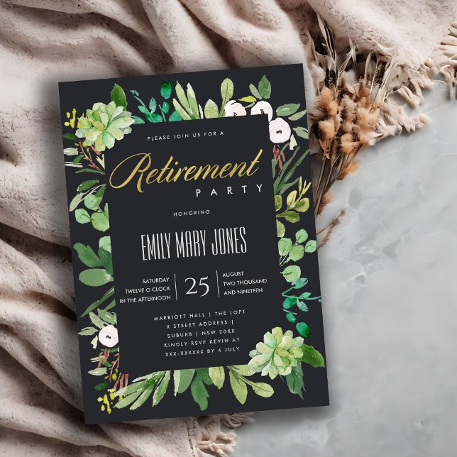 INVITACIÓN FOLIAGE DE EUCALIPTO SUCULENTO ACUARELA JUBILACIÓN (Subido por el creador)