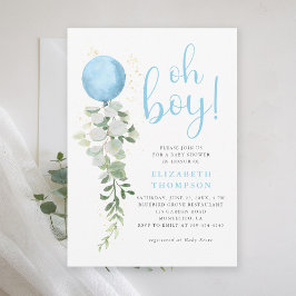 Invitación Foliage de Eucalyptus Blue Balloon Oh Boy Baby Sho
