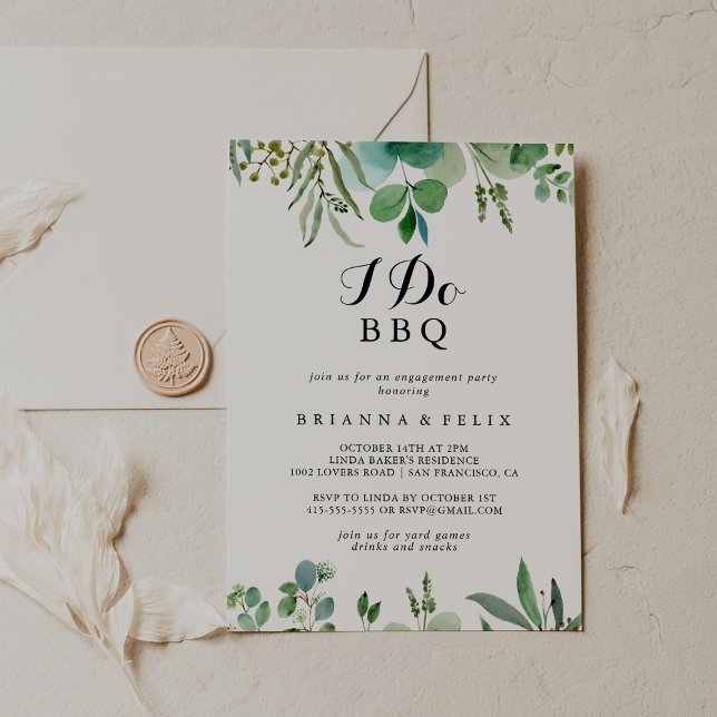 Invitación Foliage de Eucalyptus I Do BBQ Engagement Party (Subido por el creador)