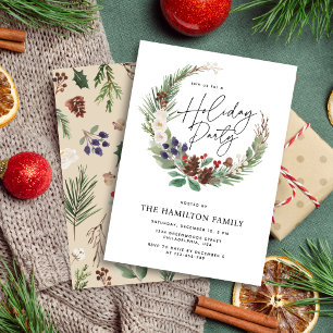 Invitación Foliage de fiesta de vacaciones Wreath Minimalista