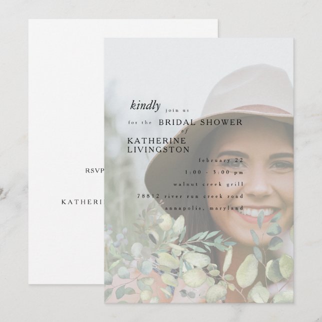Invitación Foliage de foto de novia ducha de novia (Anverso / Reverso)
