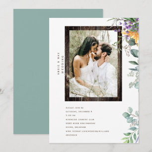 Invitación Foliage de fotos de marco de madera rústico modern