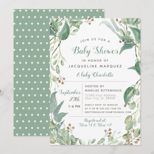 Invitación Foliage de hoja BOHO Eucalyptus Greeneration Baby  (Anverso / Reverso)