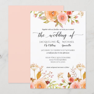 Invitación Foliage de hojas de Rosa de Boda floral de color d