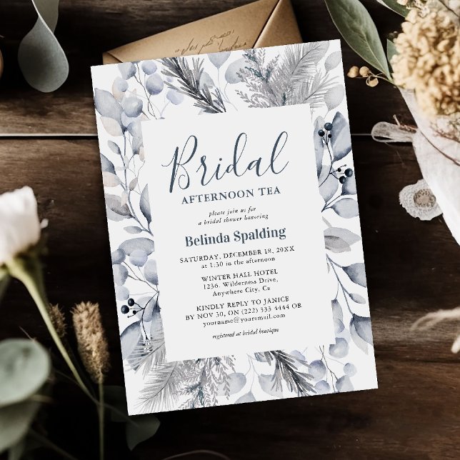Invitación Foliage de invierno botánico Fiesta de té de novia (Subido por el creador)