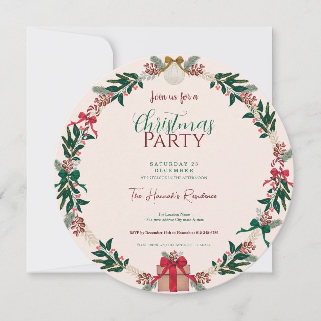 Invitación Foliage de invierno Navidad Presenta Wreath (Anverso)