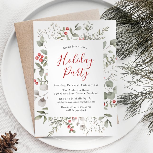 Invitación Foliage de invierno y fiesta de feriado de Holly B (Subido por el creador)